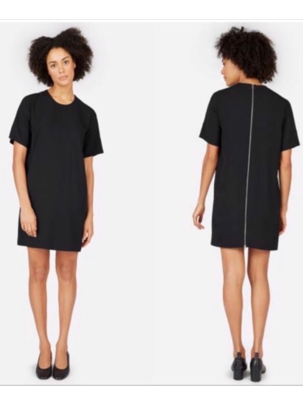 Everlane The Japanese Go Weave Zip Back Tee Dress sz 4 in Black Midi Crew Neck